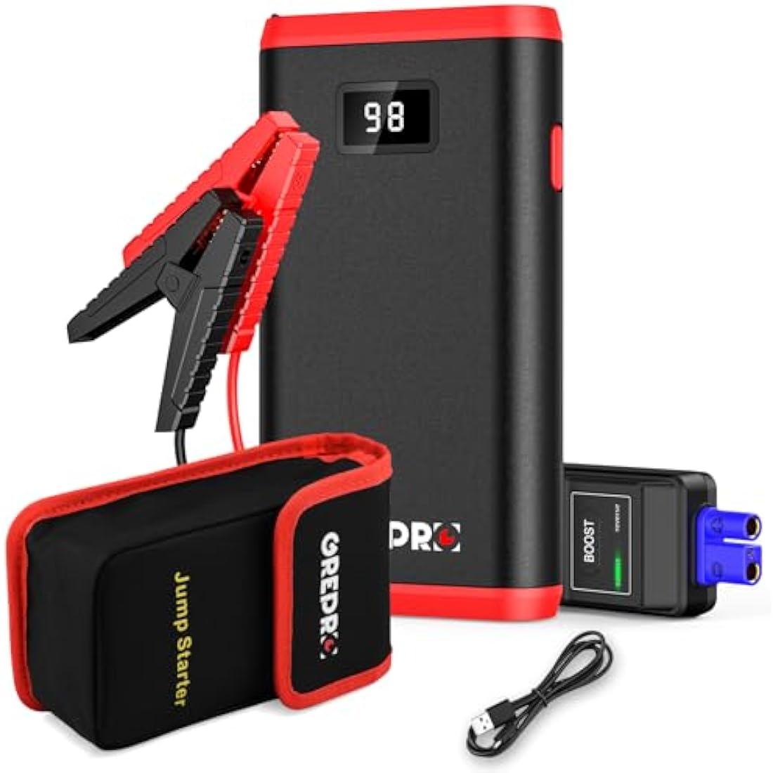 GREPRO Car Jump Starter - 12V Portable Battery Booster with LCD Screen
