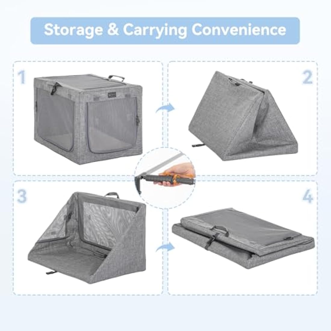 Petsfit Portable Soft Dog Crate – Small Grey Travel Kennel with Mat
