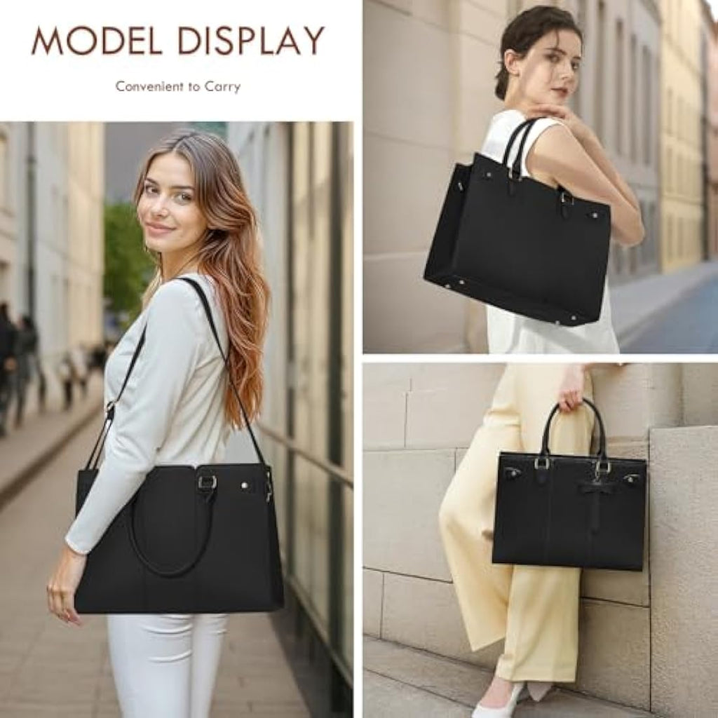 RAINSMORE 15.6 Inch Laptop Tote Bag – PU Leather Work Handbag, Dark Green
