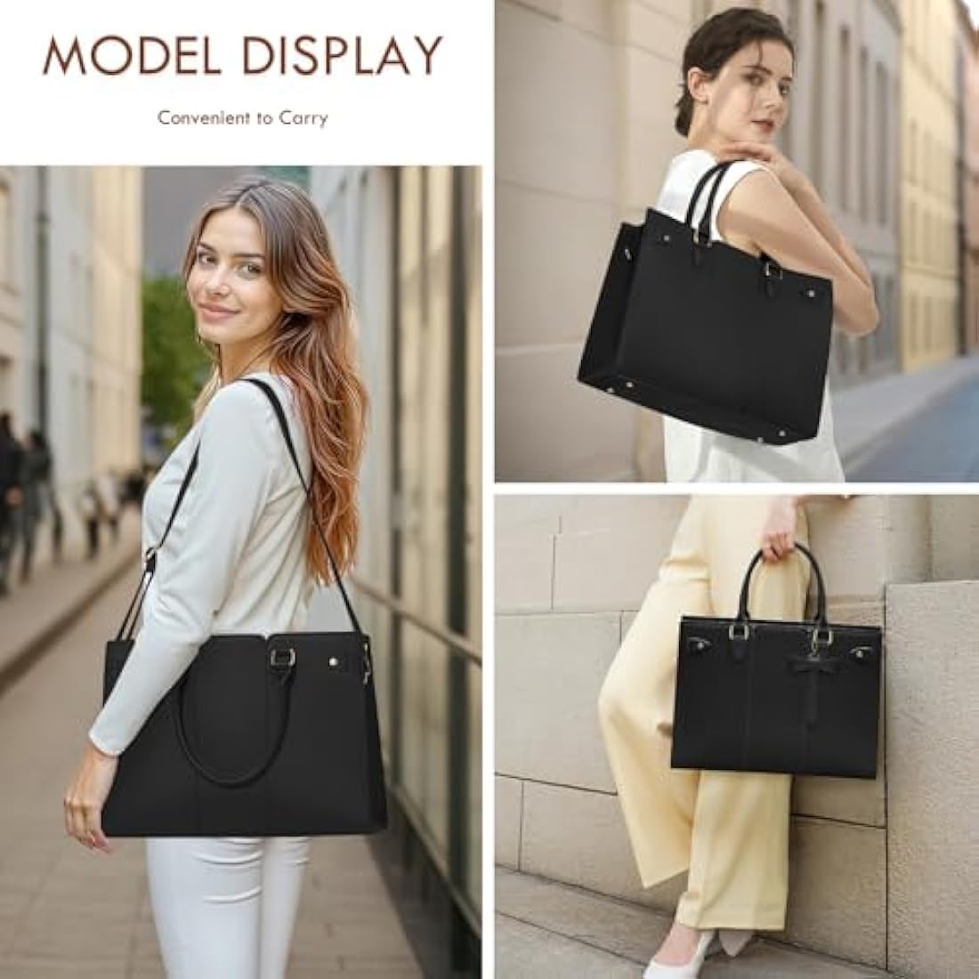 RAINSMORE 15.6 Inch Laptop Tote Bag – PU Leather Work Handbag, Dark Green