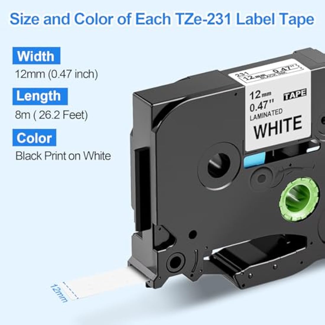 Upwinning 5-Pack TZe-231 Label Tape 12mm Black on White for Brother P-Touch