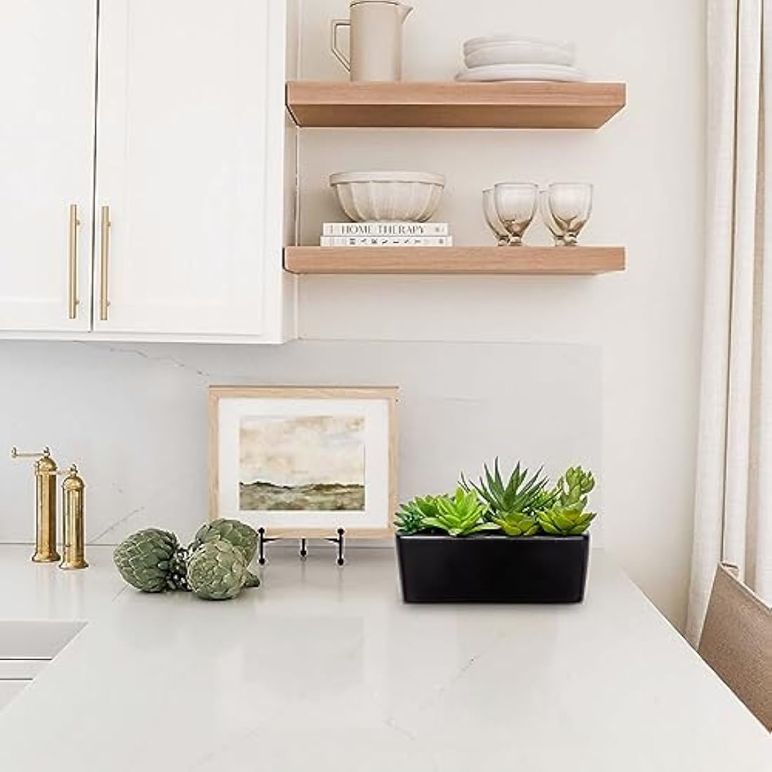 Briful Artificial Succulents in Black Ceramic Pot | Faux Potted Plants