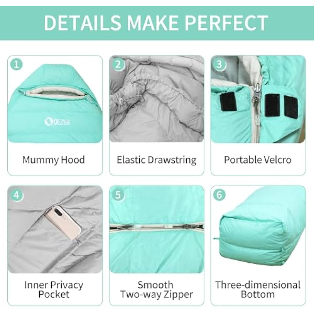 QEZER 4-Season Down Sleeping Bag | 620FP Duck Down Mummy Bag