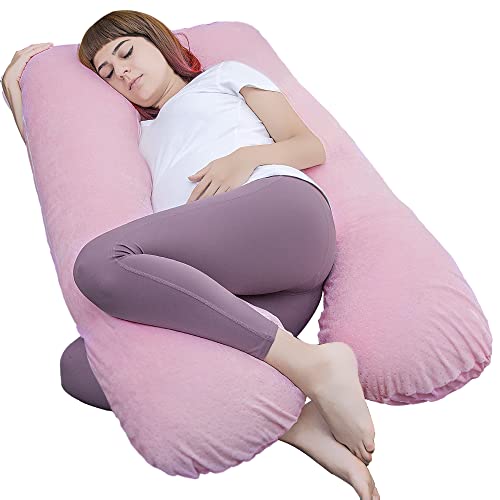AS AWESLING U-Shaped Pregnancy Pillow | Full Body Support Velour - Pink