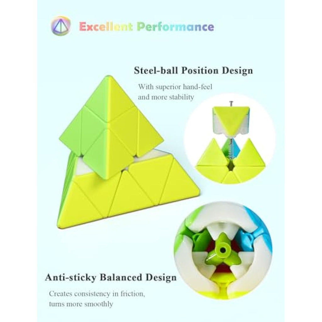 Roxenda Speed Cube Set | 2x2 3x3 Pyramid Stickerless Puzzle Cubes
