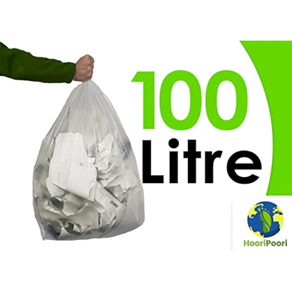 HooriPoori 100L Clear Recycling Bags | 40 Heavy Duty Eco Bin Liners
