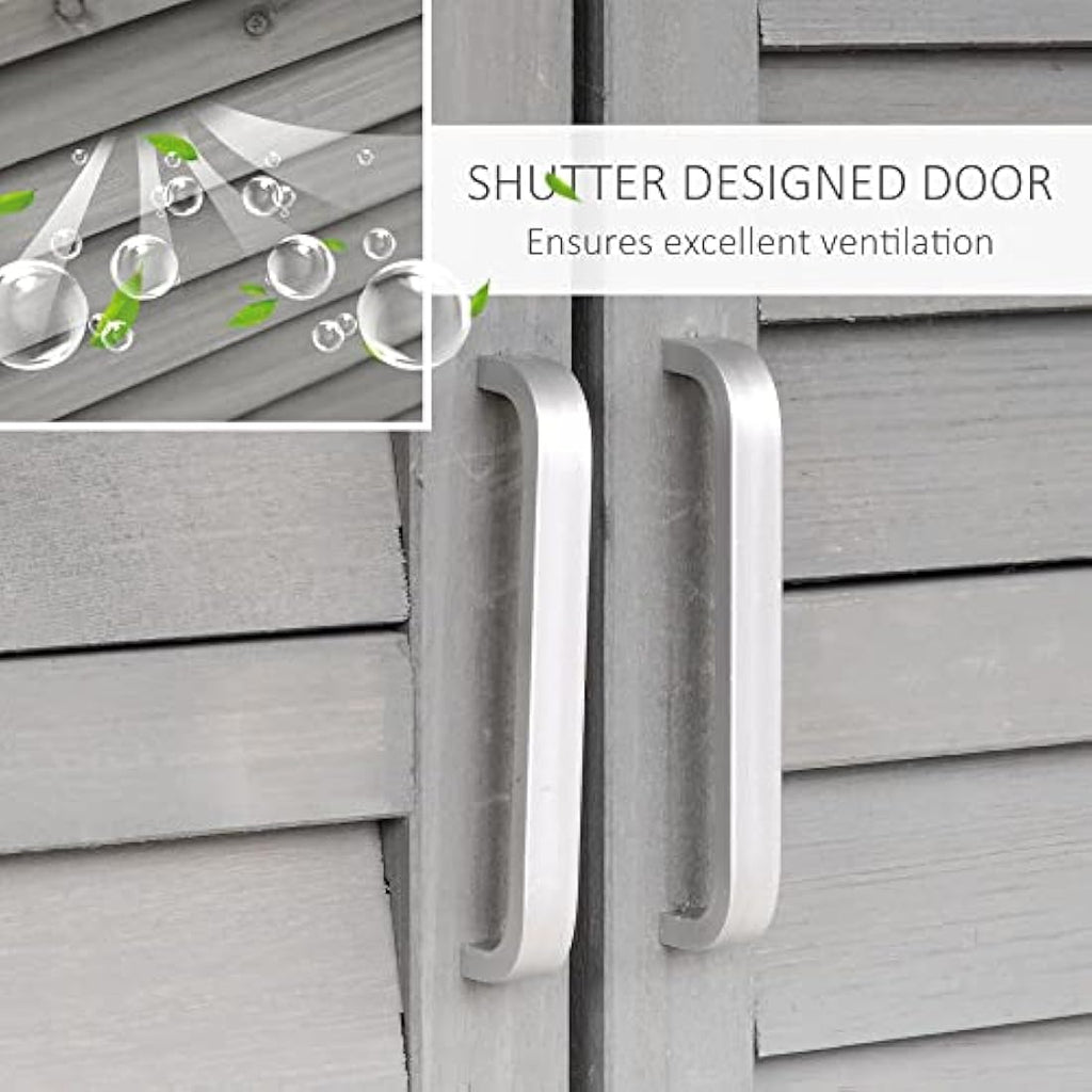 Outsunny Wooden Garden Storage Shed | Fir Wood Tool Cabinet - Grey