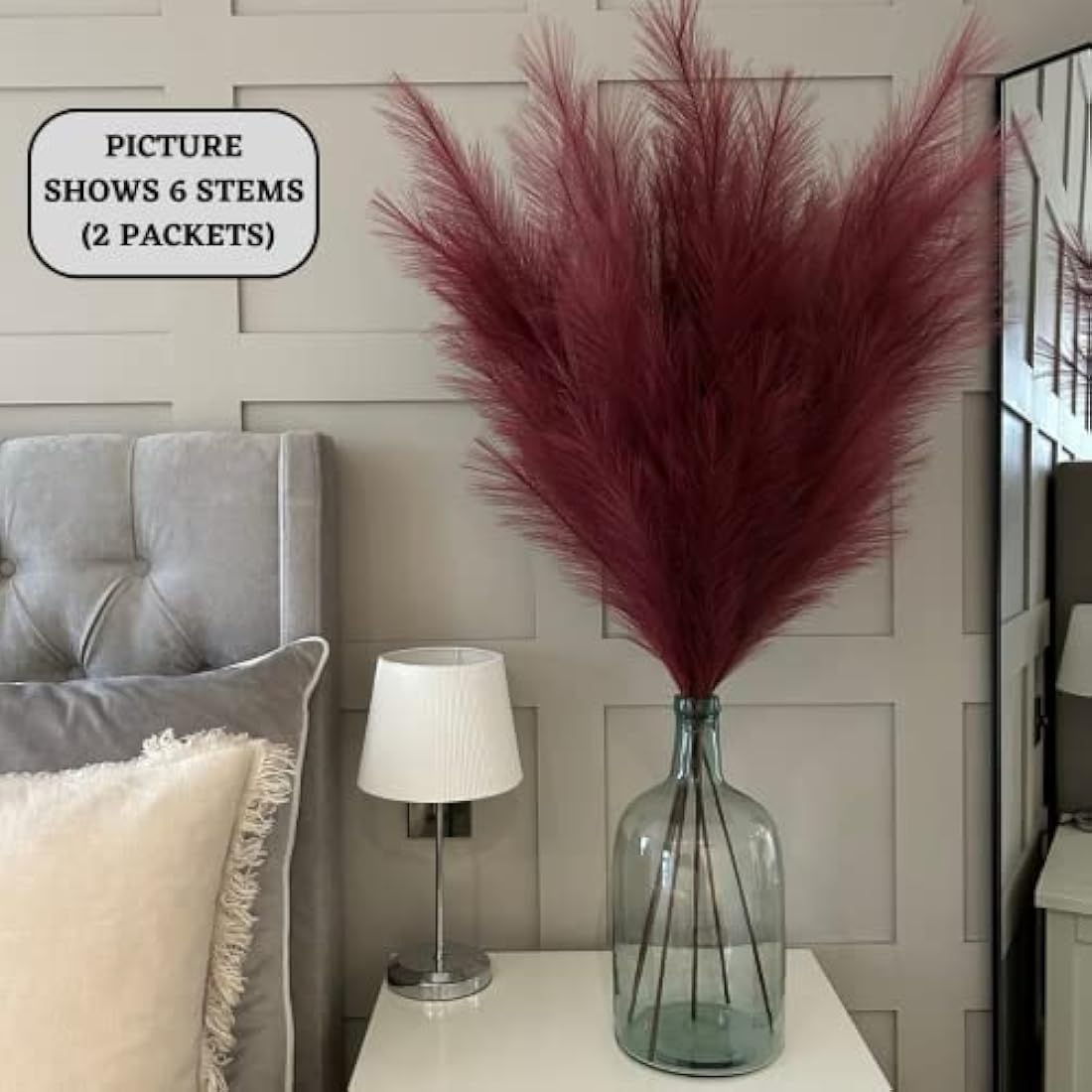 VOULUX Fuchsia Pink Artificial Pampas Grass – 115cm Tall Faux Silk Stems