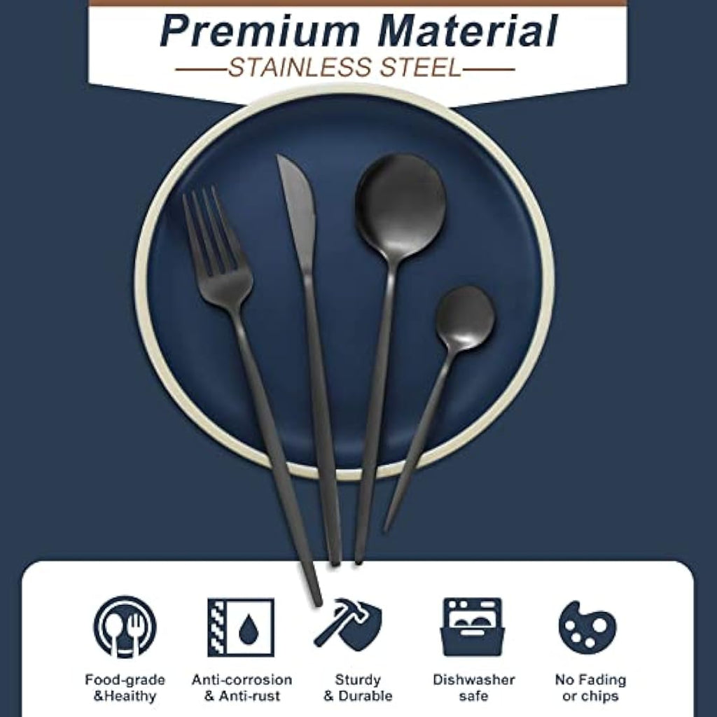 Bestdin Matte Black Cutlery Set | 32-Piece Stainless Steel Service for 8