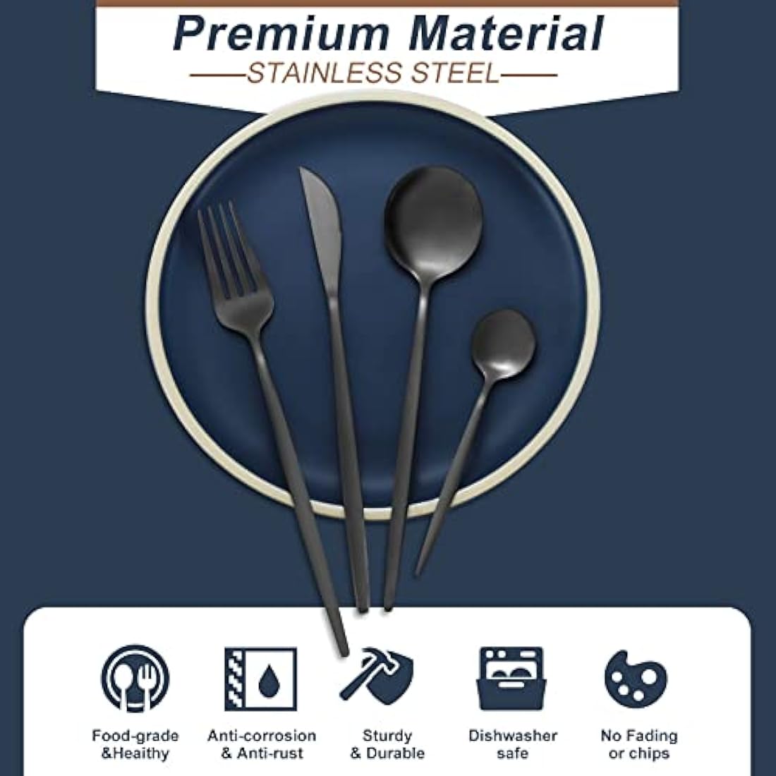 Bestdin Matte Black Cutlery Set | 32-Piece Stainless Steel Service for 8