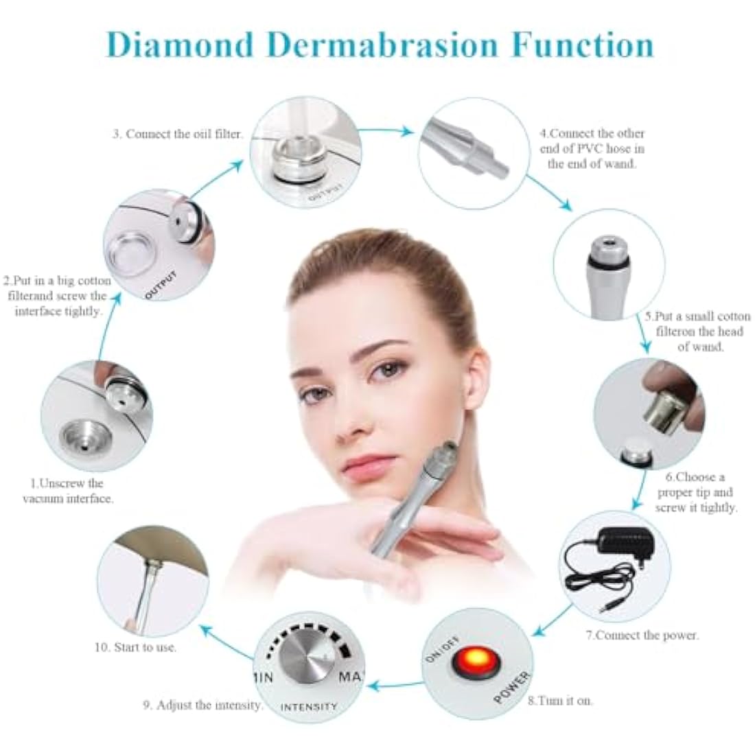 FAZJEUNE 3-in-1 Diamond Microdermabrasion Machine & Vacuum Skin Peeling