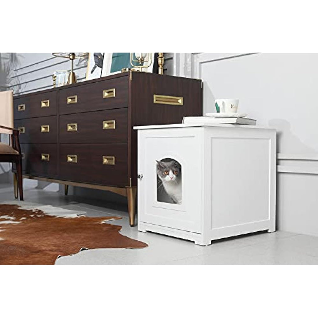 Zoovilla Kitty Litter Loo – Hidden Litter Box Furniture Enclosure, White