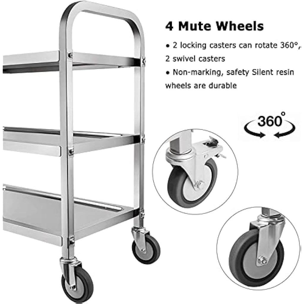 Nisorpa 3-Tier Stainless Steel Catering Trolley | Utility Cart with Wheels