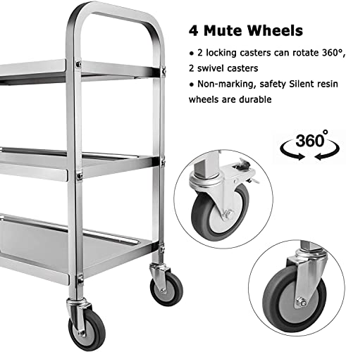 Nisorpa 3-Tier Stainless Steel Utility Cart | Rolling Catering Trolley