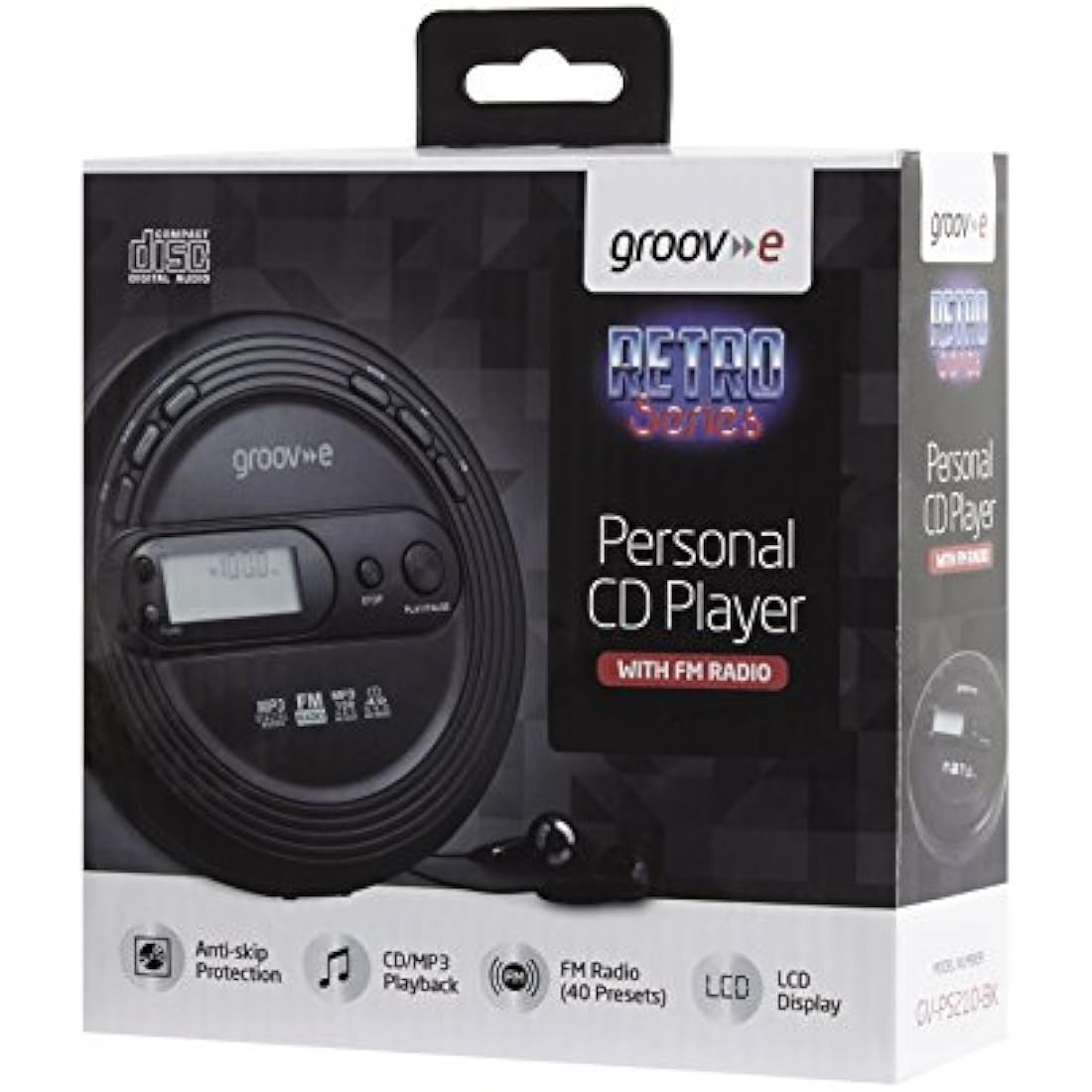 Groov-e Retro Portable CD Player | FM Radio & MP3 Playback – Black