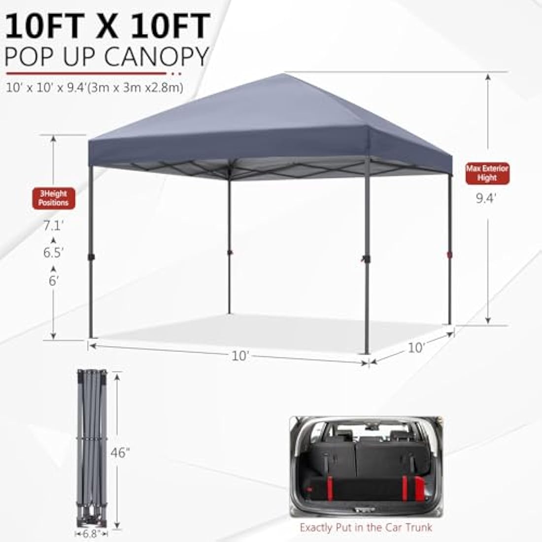 ABCCANOPY 3x3M Pop Up Gazebo - Commercial Waterproof Canopy Tent, Grey