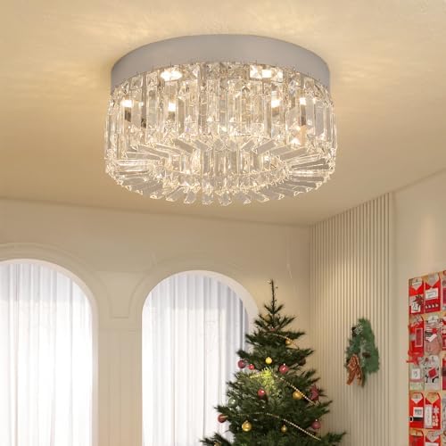 VETRULUS Modern LED Crystal Chandelier | 40CM Flush Mount Ceiling Light