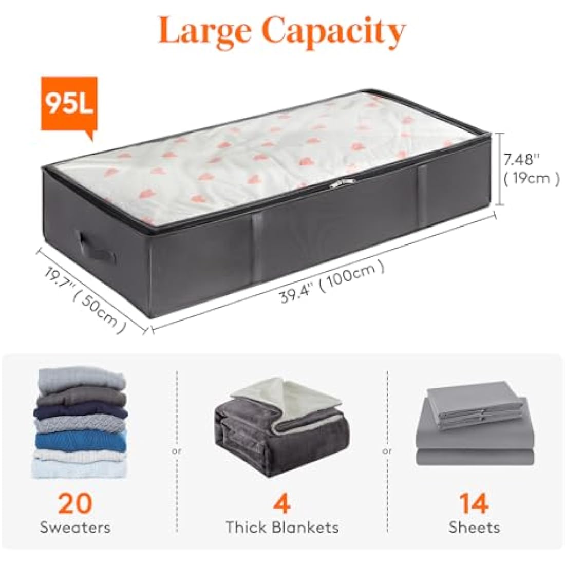 Lifewit 95L Under Bed Storage Boxes | 6 Pack Grey Fabric Organisers