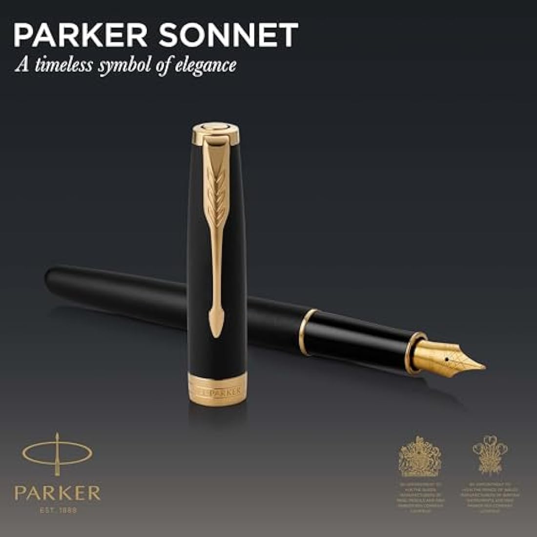 Parker Sonnet Fountain Pen - Matte Black Lacquer with Gold Trim, Medium Nib