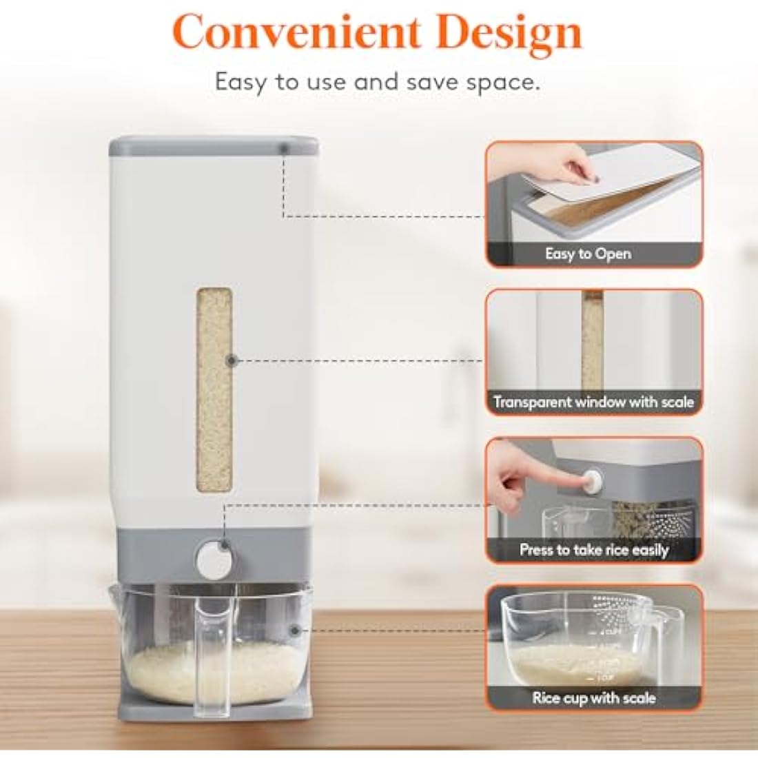 Lifewit Rice Dispenser 25 Lbs | Sealed Grain Storage Container with Cup