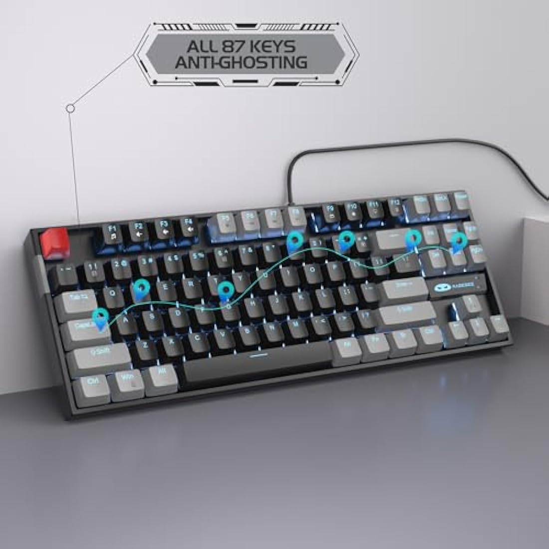 MageGee 75% Mechanical Gaming Keyboard | Red Switch TKL - Black/Grey