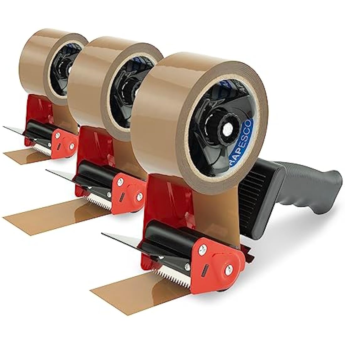 Rapesco Antibacterial Tape Dispenser Pack | 3 Heavy-Duty Tools & Brown Tape