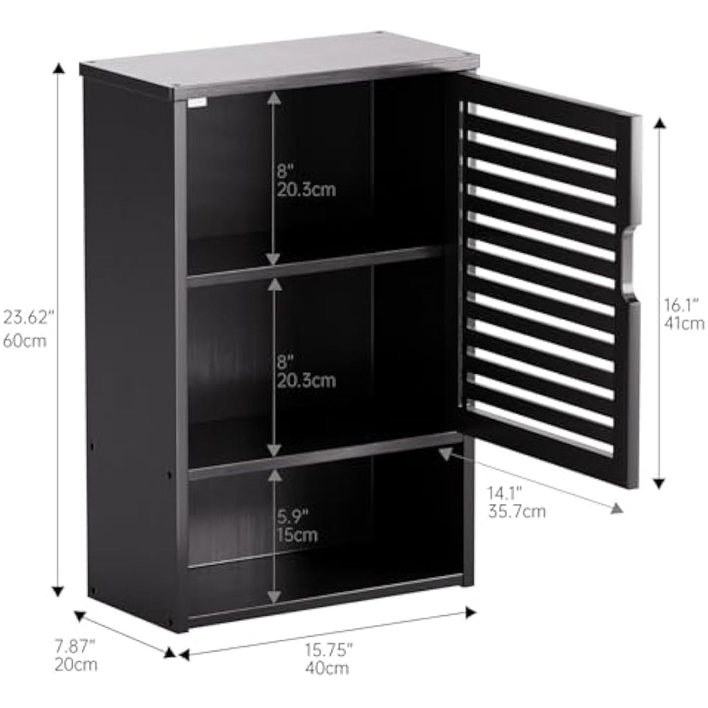 Jolof Store Black Bamboo Wall Mounted Bathroom Cabinet & Medicine Organizer