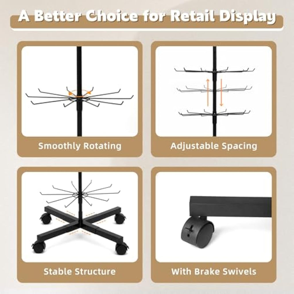 ANBOXIT 7-Tier Rotating Retail Display Rack with Wheels – Black