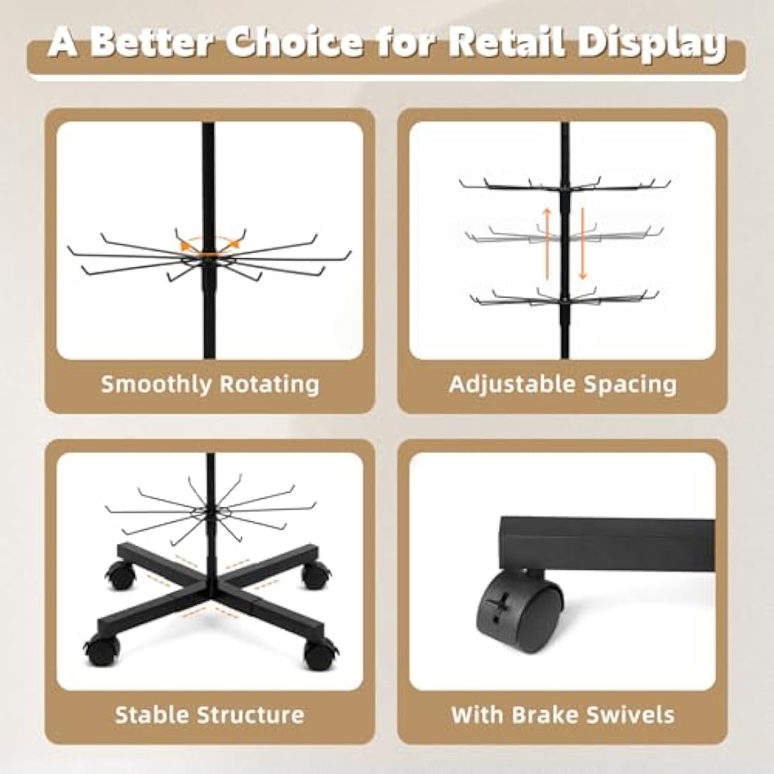 ANBOXIT 7-Tier Rotating Retail Display Rack with Wheels – Black