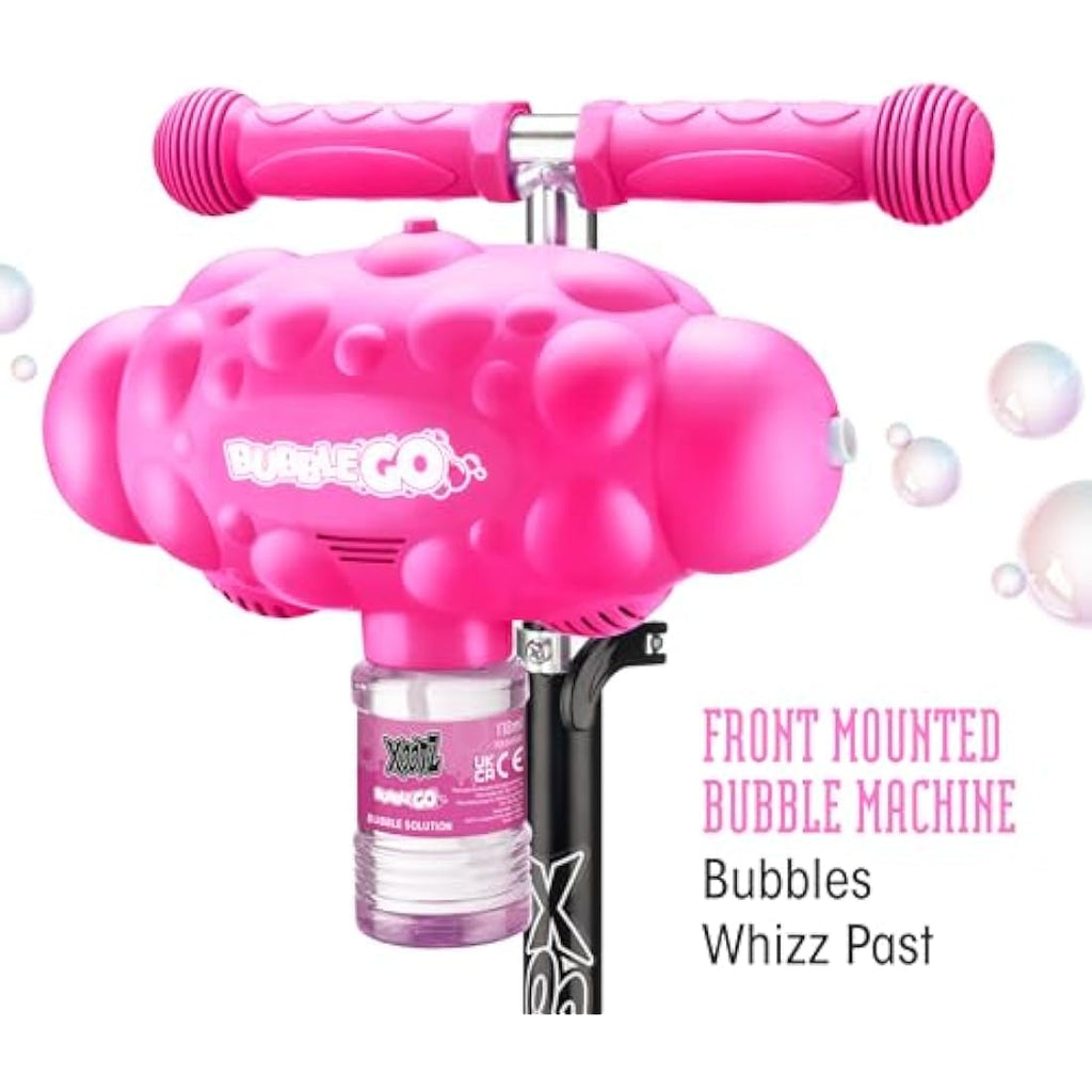 Xootz Bubble Go Kids 3-Wheel Scooter – Foldable Bubble Machine, Pink