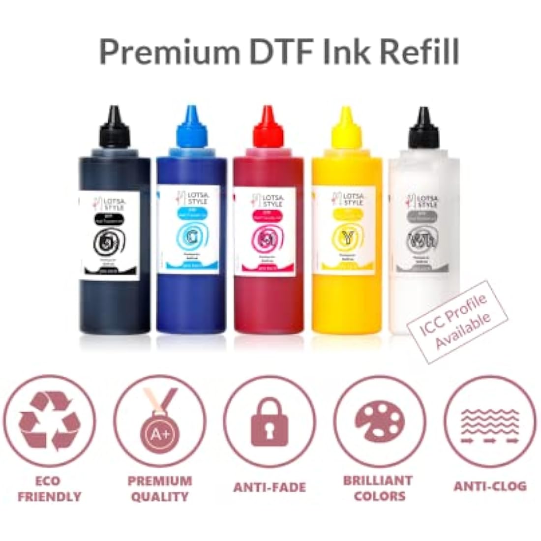 Lotsa Style DTF Ink Refill Bundle for Epson Printers - CMYK+W (250ml)