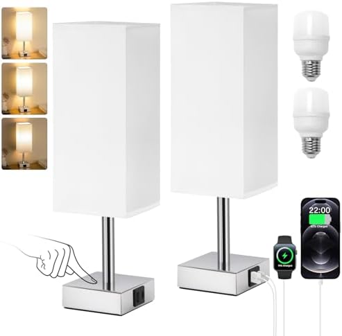 Jolof Store Touch Control Bedside Lamps Set of 2 | 3-Way Dimmable USB C+A