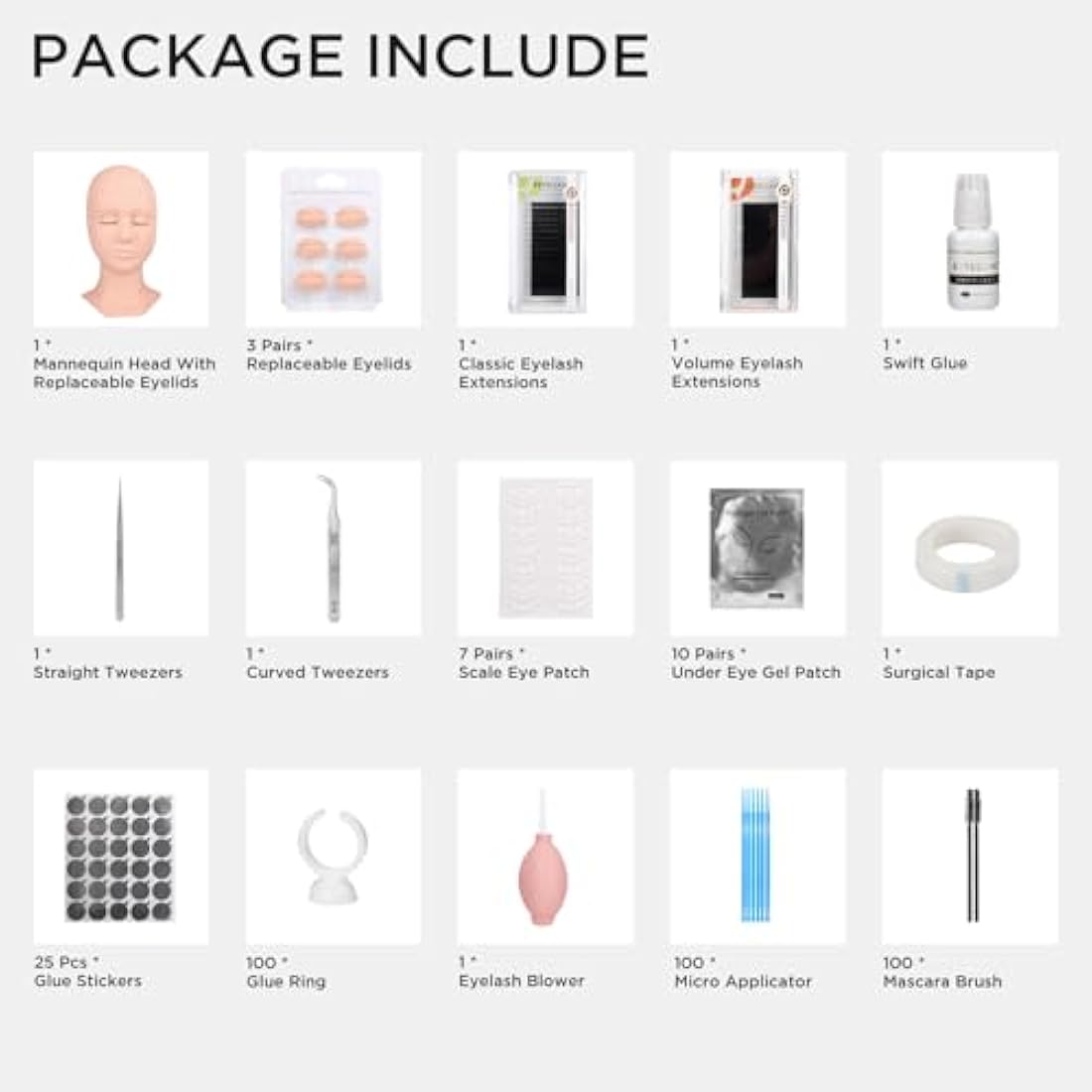 BEYELIAN Eyelash Extension Kit – Silicone Mannequin Head Training Set