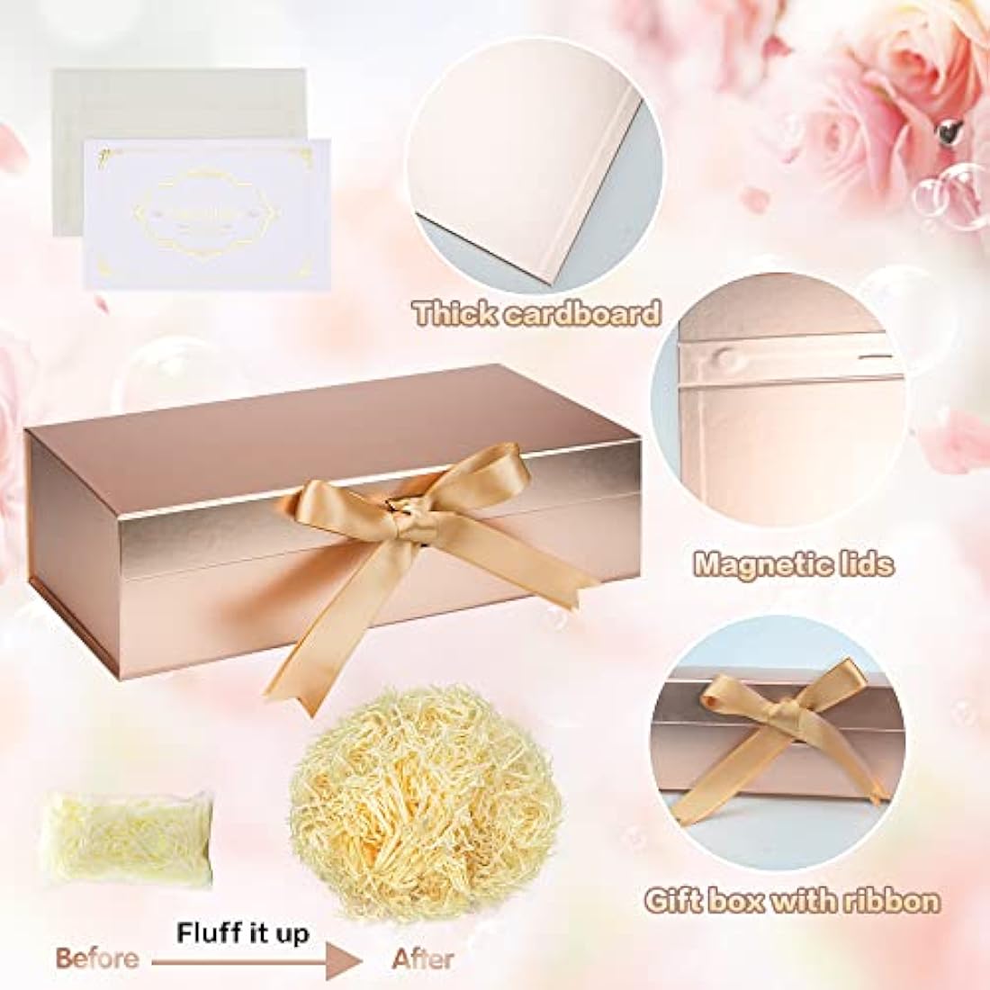 Rose Gold Magnetic Gift Box Set with Ribbon - 32x22x10cm