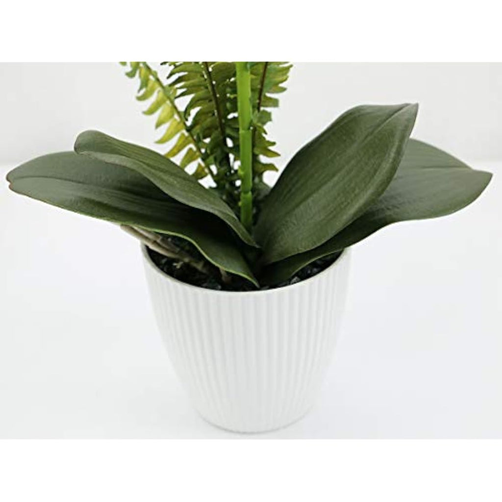 Artificial White Orchid – 17" Potted Faux Phalaenopsis Bonsai
