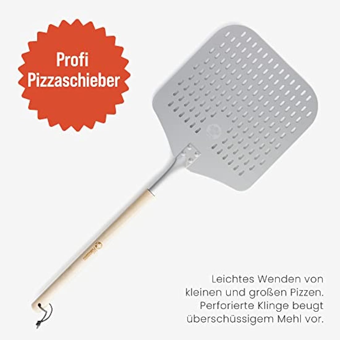 Chef Pomodoro Perforated Pizza Peel – 12" Aluminum Paddle with Wood Handle