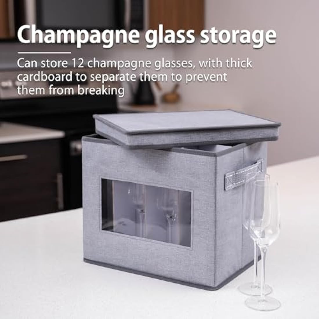 VENO Champagne Flute Storage Box | 12 Glass Organizer with Dividers | 2 Pack