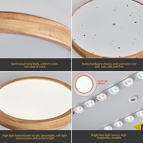 Schindora Wooden LED Ceiling Light – 20W Oak Flush Mount 6000K