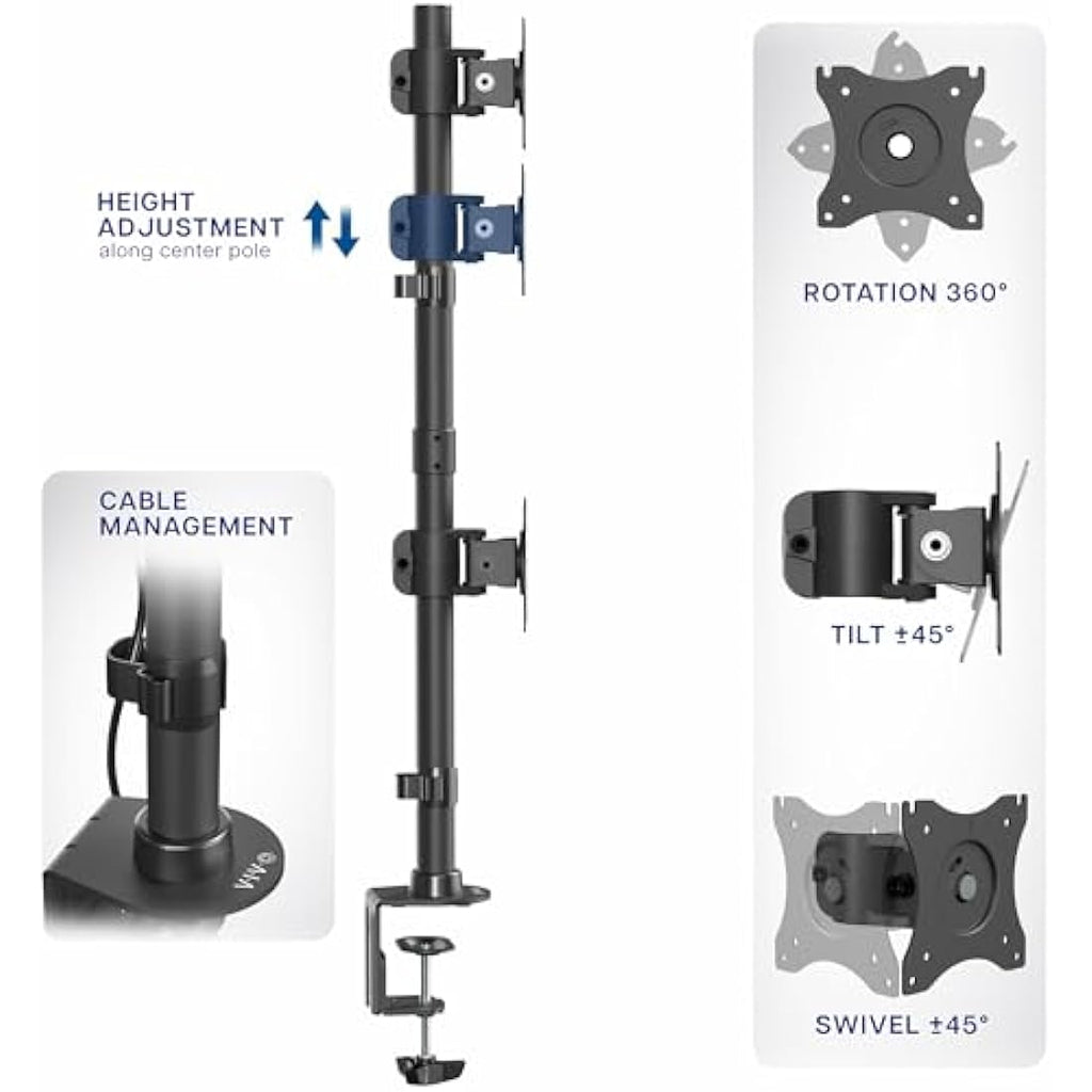 VIVO Dual Monitor Desk Mount | Stacked Vertical Stand for 13-34" Screens