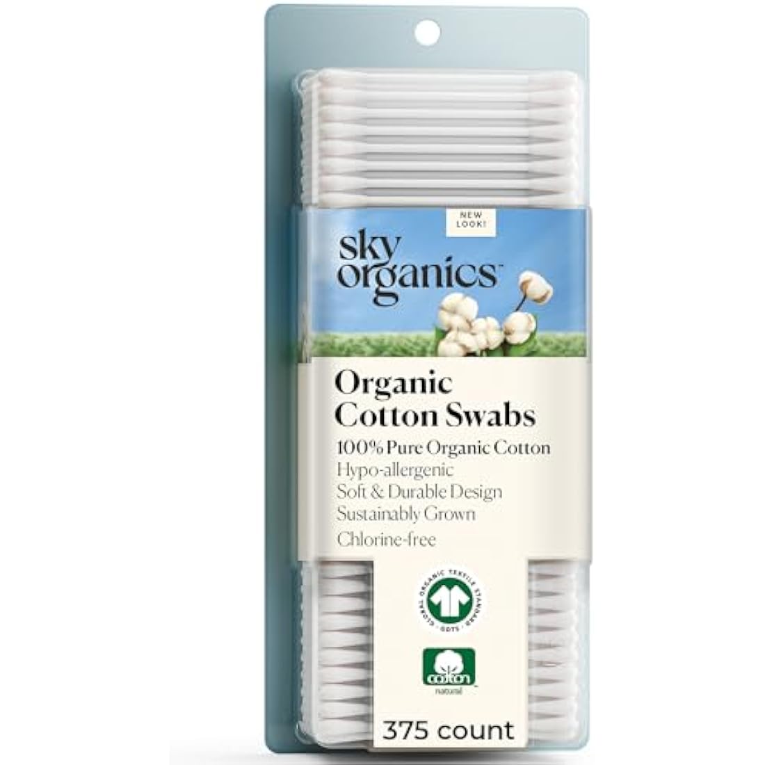 Sky Organics Cotton Swabs – GOTS Certified Organic for Sensitive Skin, 375 ct