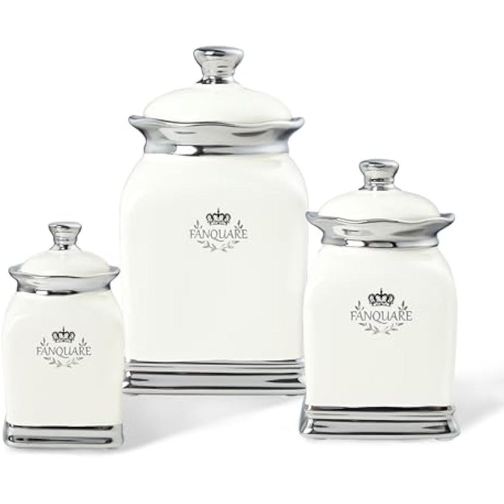 Fanquare 3-Piece Porcelain Kitchen Canister Set – Off White Ceramic Jars
