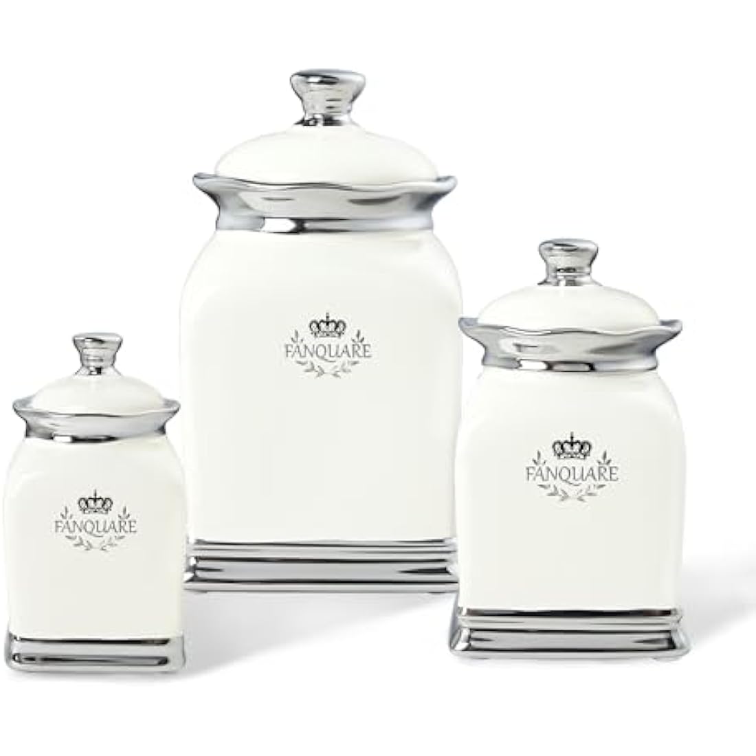 Fanquare 3-Piece Porcelain Kitchen Canister Set – Off White Ceramic Jars