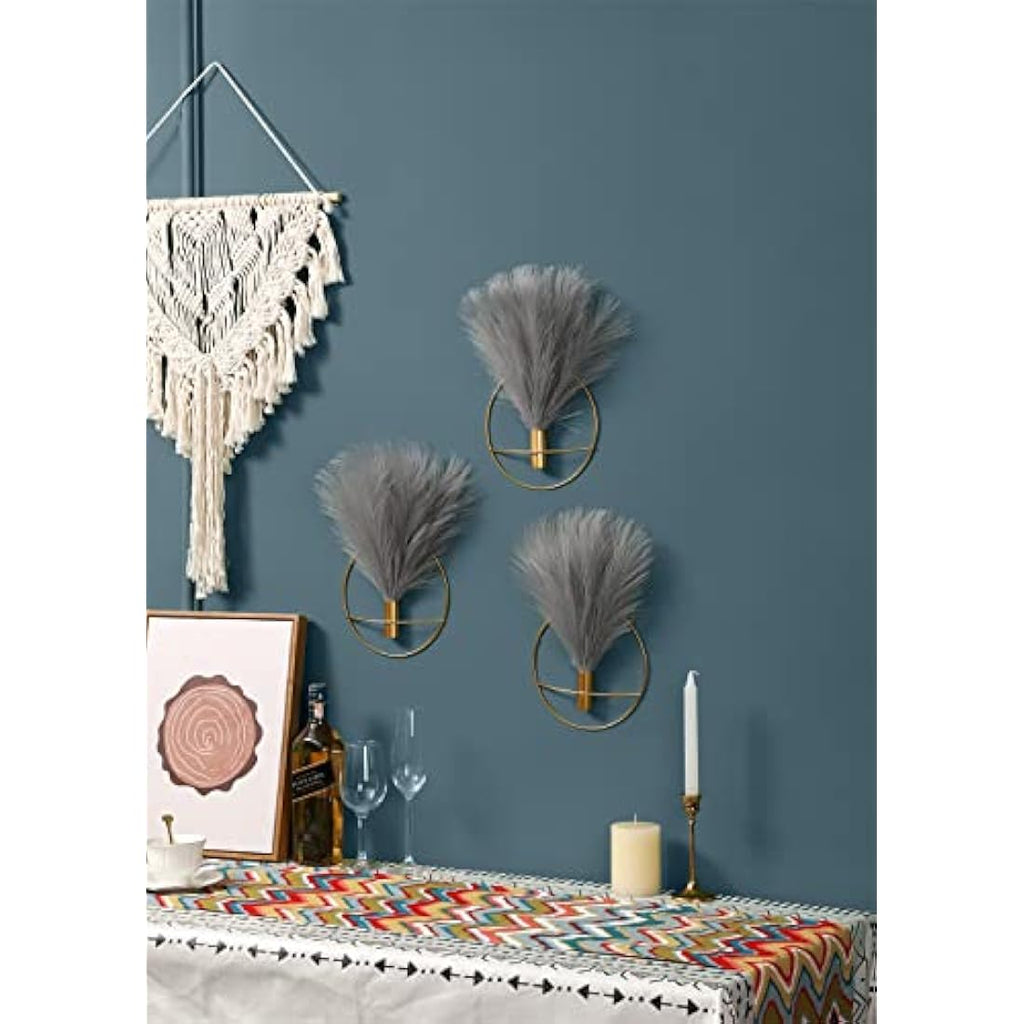 Metal Ring Wall Vase with Artificial Pampas Grass - 2 Pack
