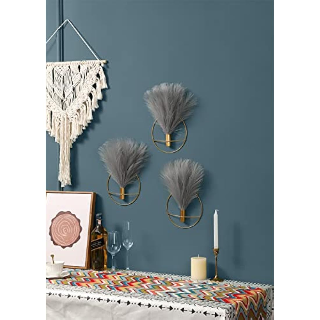 Metal Ring Wall Vase with Artificial Pampas Grass - 2 Pack
