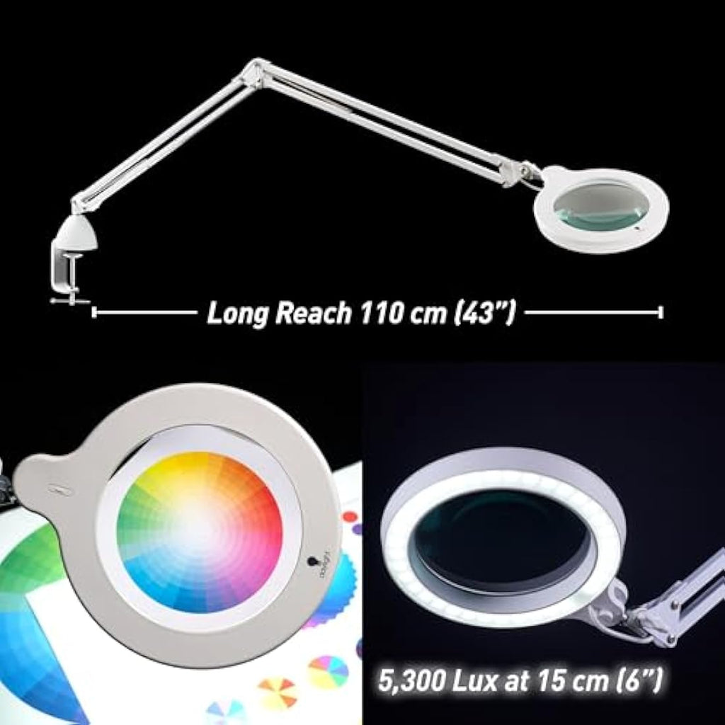 Magnifying Lamp – Dimmable LED Clip-On Mag Light, White
