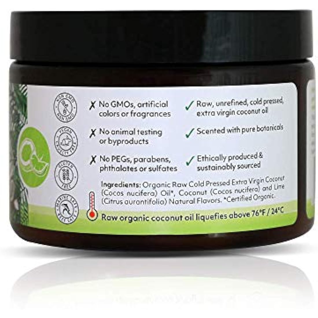Organic Fiji Raw Cold Pressed Coconut Oil for Hair & Skin | Coconut Lime, 12oz