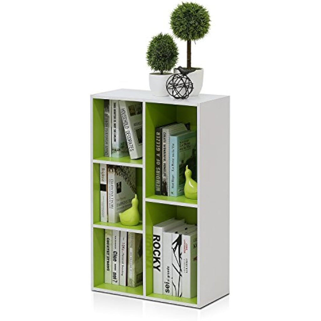 Furinno Luder 5-Cube Open Shelf - White/Green Engineered Wood Bookcase
