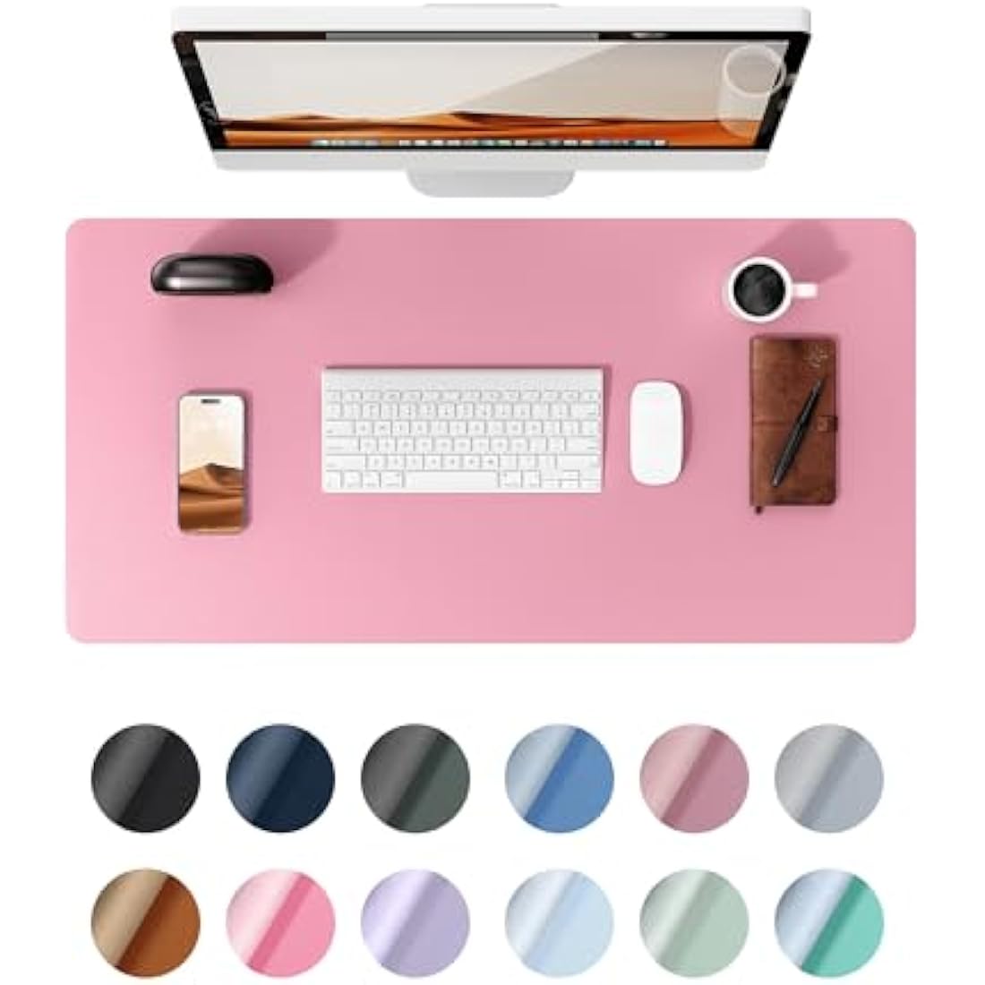 YSAGi Leather Desk Mat – Large Waterproof PU Mouse Pad, Pink (80x40cm)