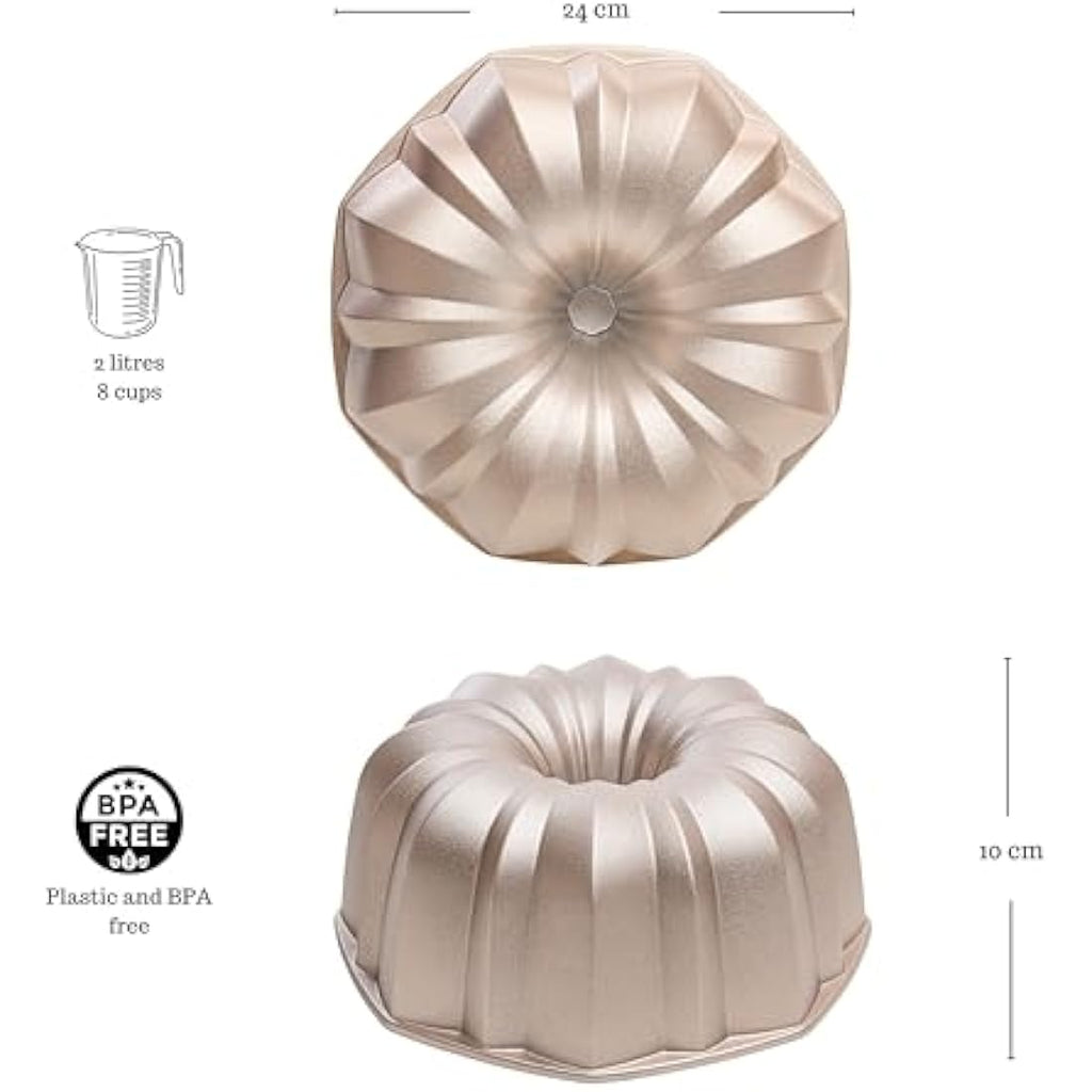 Erreke Fluted Cake Tin – 24cm Non-Stick Cast Aluminium Mould, Rose Gold