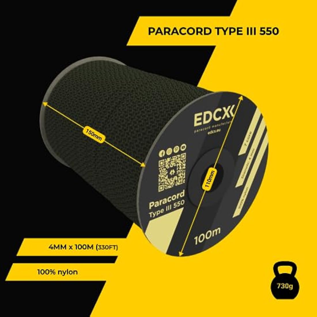 EDCX 550 Paracord – 4mm 7-Strand Nylon Rope for Camping & DIY, 15m